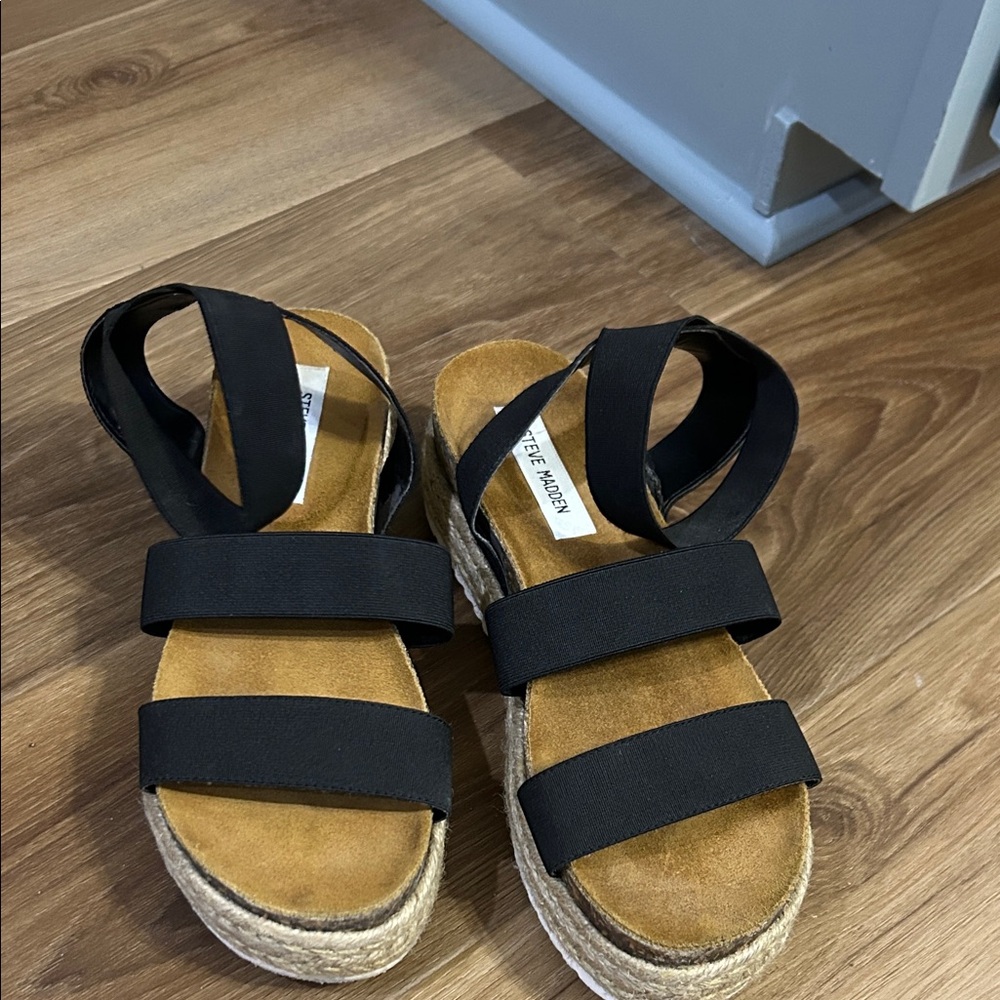 Steve Madden Kimmie Black Strappy Espadrille Platform Sandals size 10